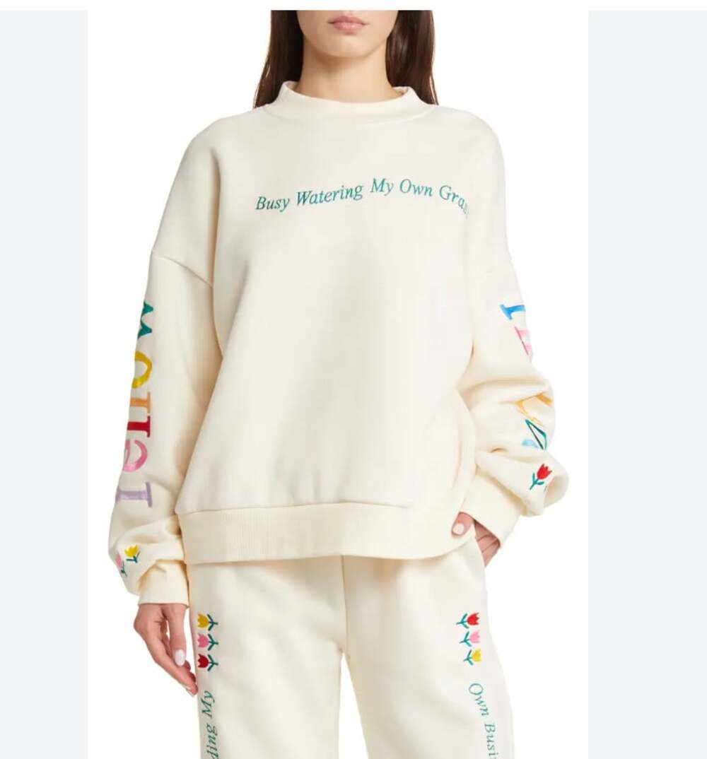 Yellow the Label Sweatshirt Womens S White Busy Watering My Own Grass Long Sleev